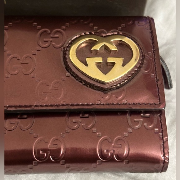 GUCCI GG Shine Guccissima Lovely Heart Continental Wallet Scarlatto with box - Picture 6 of 16
